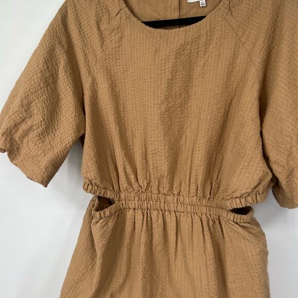 Madewell Seersucker Puff-Sleeve Cutout Mini Dress in Seed Khaki - Picture 3 of 8
